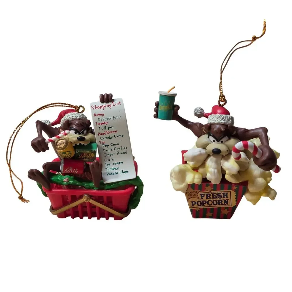 1997 Vintage Looney Tunes Taz Popcorn Basket Christmas Ornaments Matrix Lot